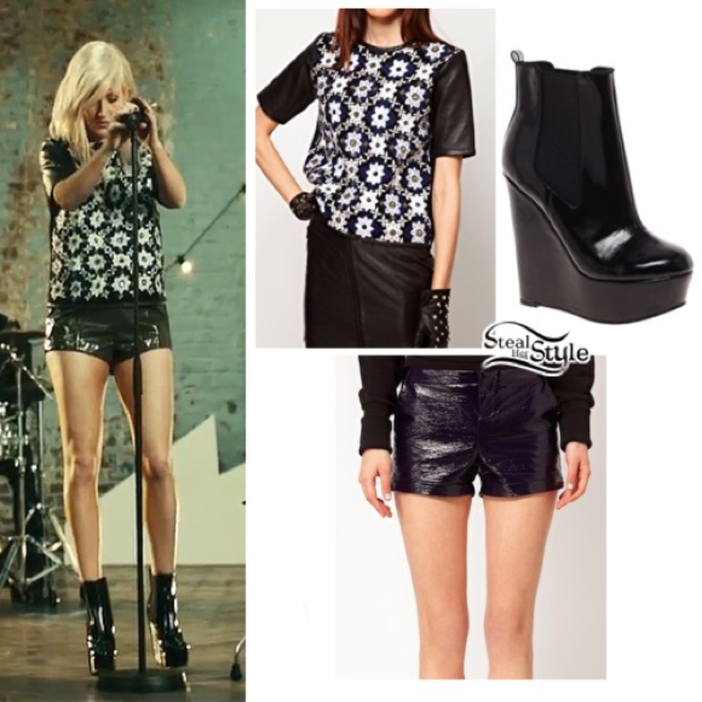 Ellie Goulding crystal beaded leather tee